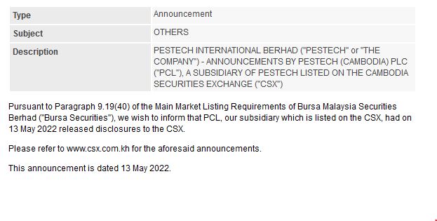 Announcement: Announcement by PCL 13052022 - 01