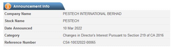 Announcement: Changes in Director's Interest (Section 219 of CA 2016) 10032022_04