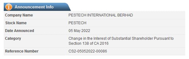 Announcement: Changes in Substantial Shareholder's Interest 05052022 - 03