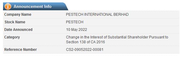 Announcement: Changes in Substantial Shareholder's Interest 10052022 - 03