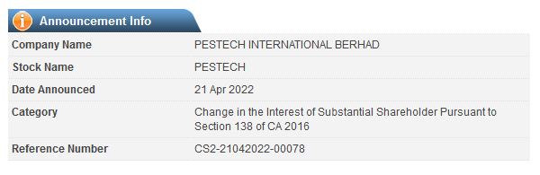 Announcement: Changes in Substantial Shareholder's Interest 21042022 - 03