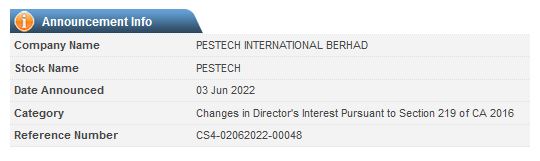 Announcement: Changes in Director's Interest 03062022 - 03