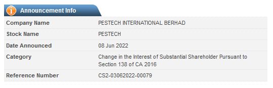 Announcement: Changes in Substantial Shareholder's Interest 08062022 - 03