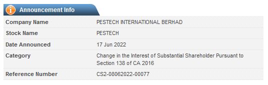 Announcement: Changes in Substantial Shareholder's Interest 17062022 - 03