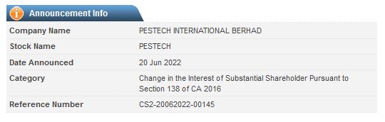 Announcement: Changes in Substantial Shareholder's Interest LPC 20062022 - 03