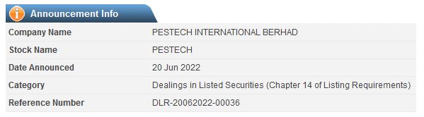 Announcement: Dealings Outside Closed Period 20062022 - 03