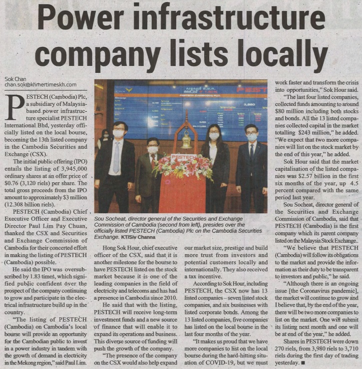PESTECH (Cambodia) Listed in CSX-01