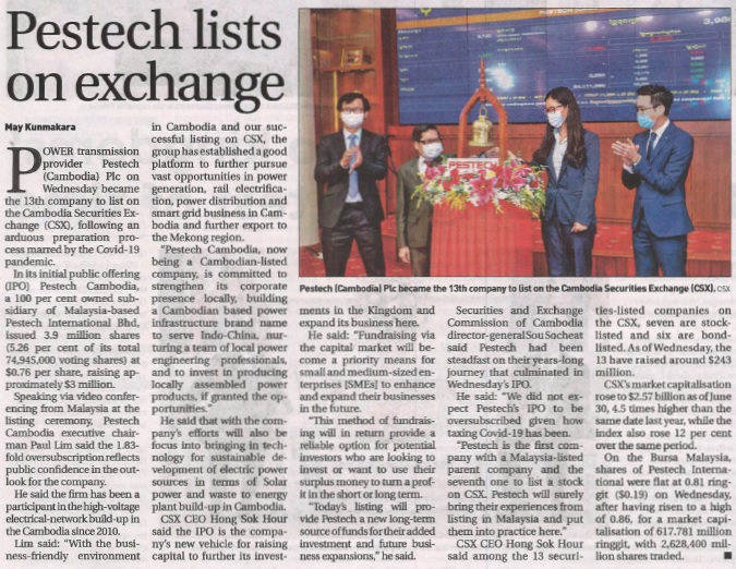 PESTECH (Cambodia) Listed in CSX-01