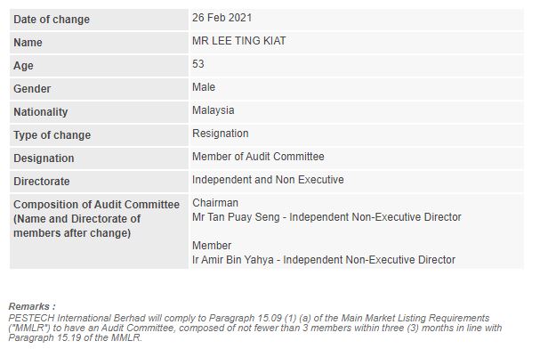 Announcement: Change in Audit Committee (Lee Ting Kiat) 26022021 - 01
