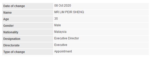 Announcement: Change in Boardroom (Stanley Lim) - 01