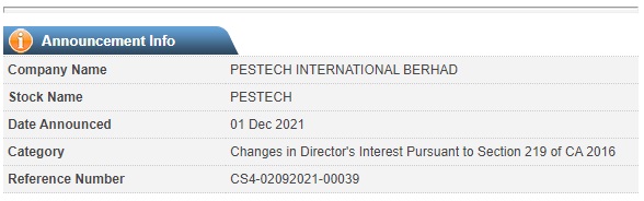 Announcement: Changes in Director's Interest 011221 - 03