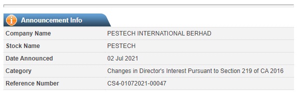 Announcement: Changes in Director's Interest 020721  - 03