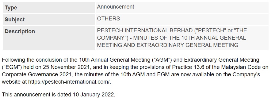 Announcement: PESTECH Minutes of Meeting AGM and EGM 100122 - 01