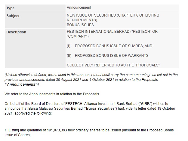 Announcement: New Issue of Securities 181021 - 01