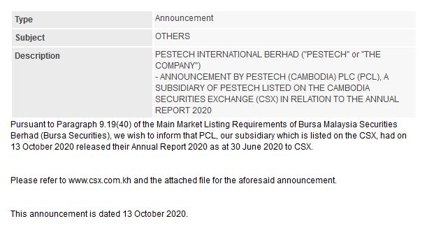 Announcement: PESTECH Cambodia Annual Report 2020 - 01