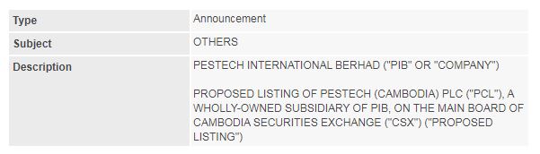 PESTECH (Cambodia) Listed in CSX-01