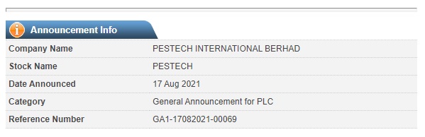 Announcement: PESTECH Cambodia Increase in Revenue and Dividend 170821 - 2