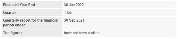Announcement: Q1 2021 Results 261121 - 01
