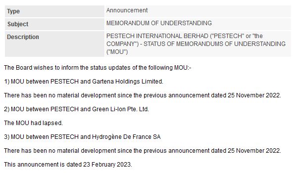 Announcement: Status of MOU 23022023 - 01