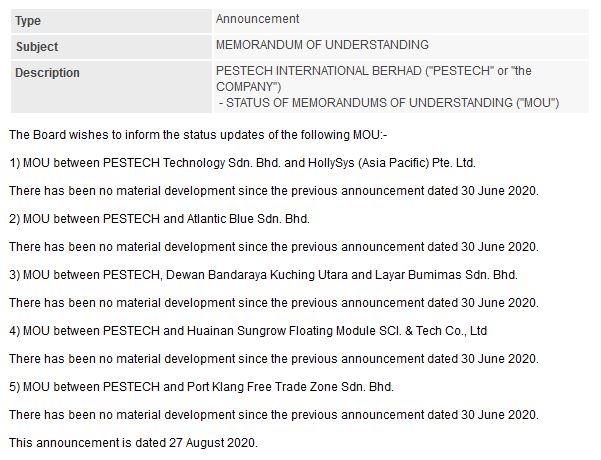 PESTECH Status of Memorandums of Understanding - 01