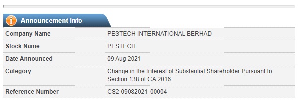 Announcement: Changes in Substantial Shareholder's Interest 090821 - 03