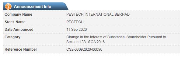 Announcement: Changes in Substantial Shareholder's Interest - 03