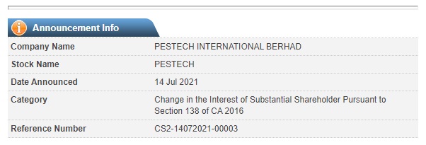 Announcement: Changes in Substantial Shareholder's Interest 150721 - 03