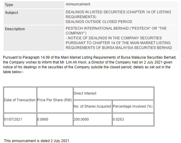 Announcement: Dealing During Closed Period 020721 - 01