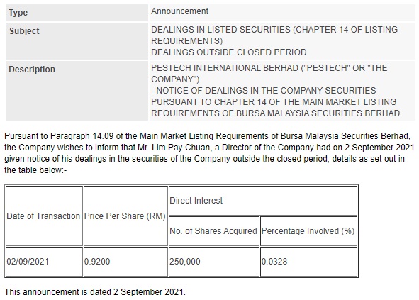 Announcement: Dealing During Closed Period 020921 - 01