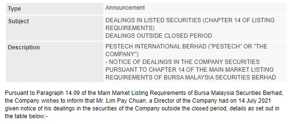 Announcement: Dealing During Closed Period 140721 - 01