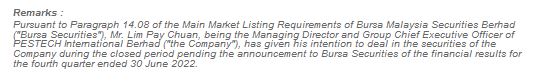 Announcement: Intention to Deal During Closed Period 27072022 - 02