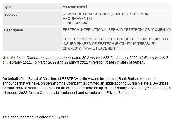 Announcement: New Issue of Securities Fund Raising 27072022 - 01