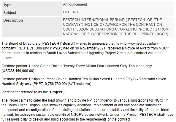 Announcement: Notice of Award 221121 - 01