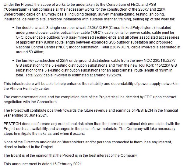 Announcement: Notice of Award 230kB Underground Transmission Line & 22kV Distribution Line 16022021 - 02