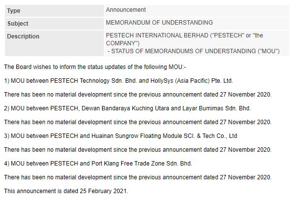 Announcement: Status of MOUs 25022021 - 01