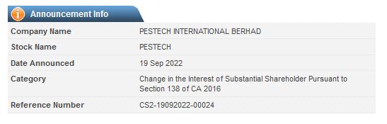 Announcement: Changes in Substantial Shareholder's Interest 19092022 - 03