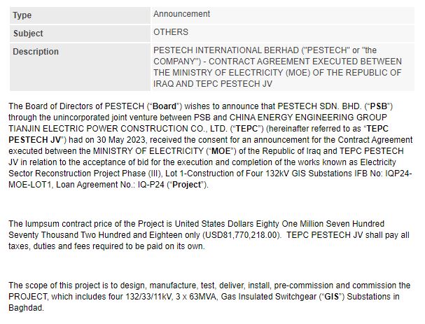 Announcement: Contract Agreement with MOE Iraq 30052023 - 01