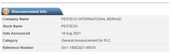 Announcement: Acceptance of Award for the Contract 180821 - 2