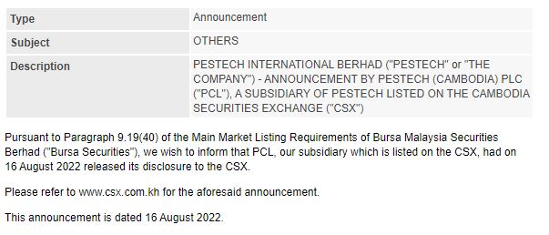 Announcement: Announcement by PCL 16082022 - 01
