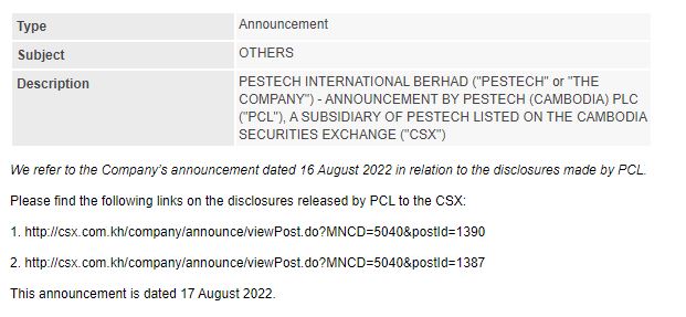 Announcement: Announcement by PCL 17082022 - 01