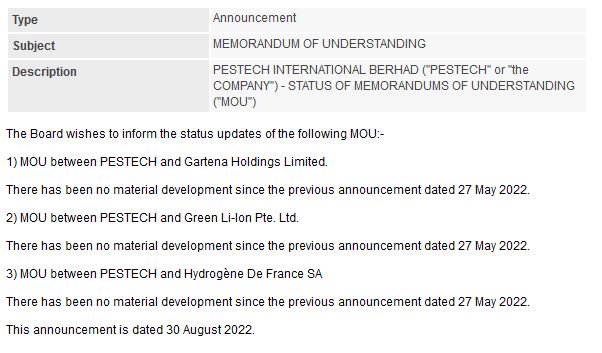 Announcement: Status of MOU 30082022 - 01