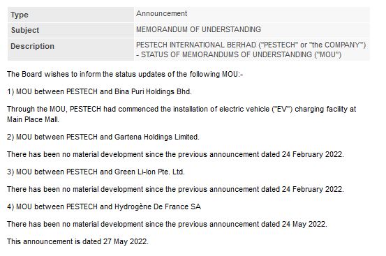 Announcement: Status of MOU 27052022 - 01