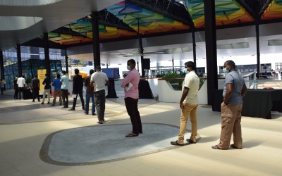 People queuing patiently for their turn to get vaccinated